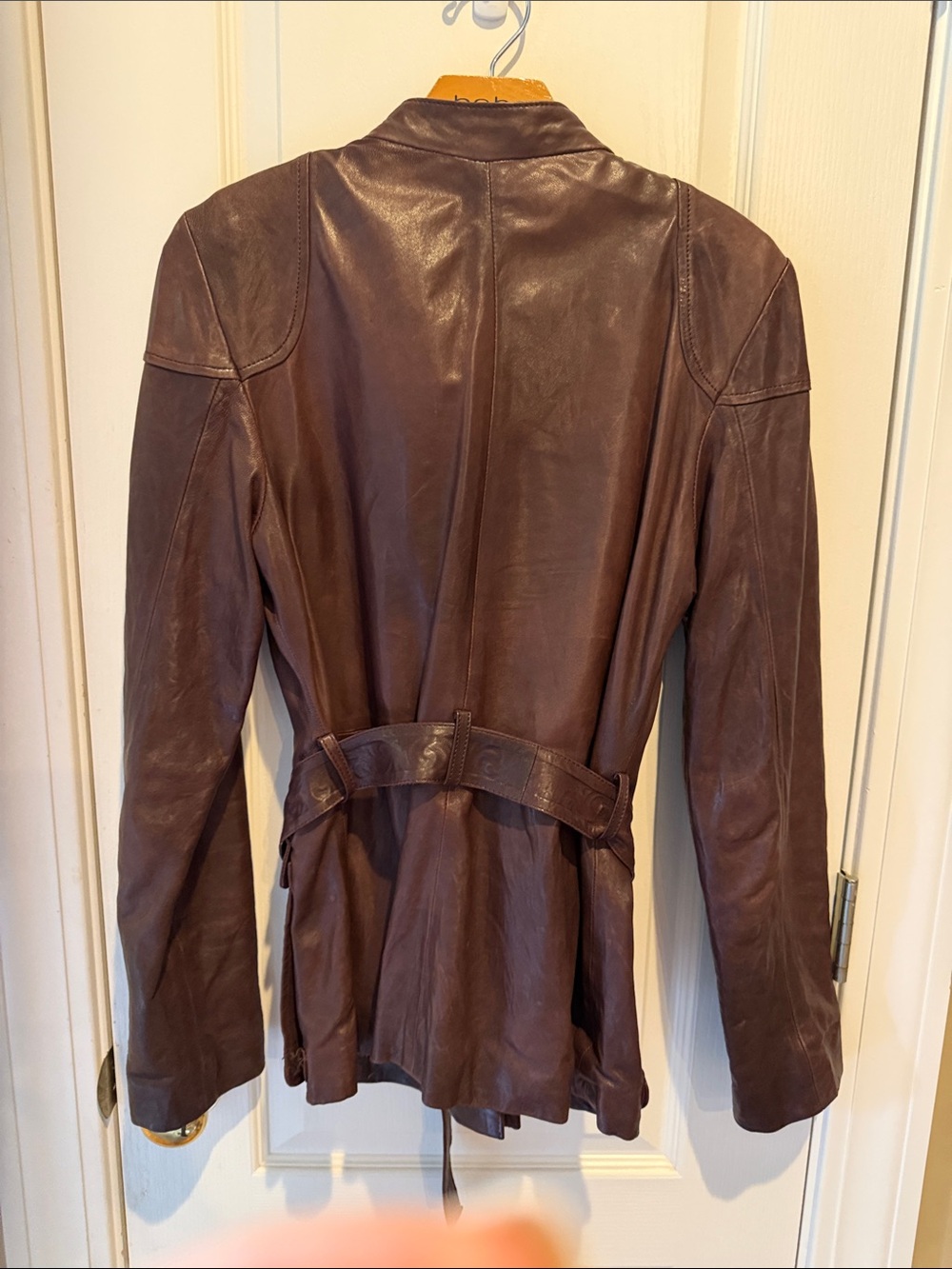 Dark Brown Leather Button-Front Women's Jacket by MANUEL - Picture 2 of 6